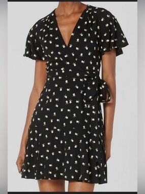 Jill Stuart Black Floral faux Wrap Mini Dress - women’s size 4
